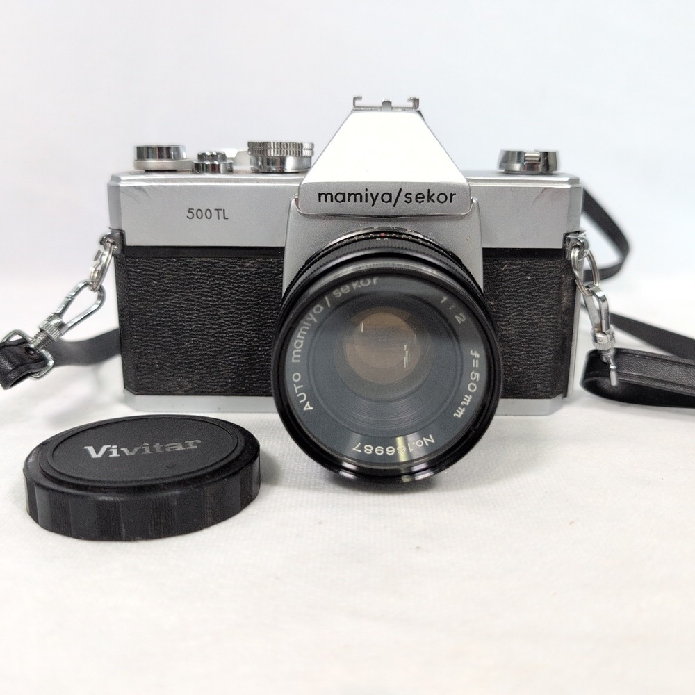 Vintage Mamiya 500TL SLR Camera with AUTO E.E. Mamiya-Sekor 50mm f/2 Lens